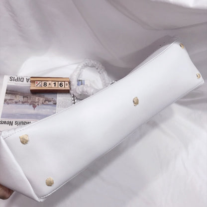 CHANEL CAVIAR MEDIUM STUDDED DEAUVILLE WHITE