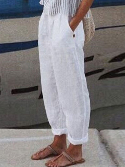 Cotton Linen Straight Casual Ladies Pants