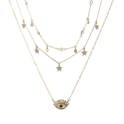 Water drop blue diamond multilayer necklace