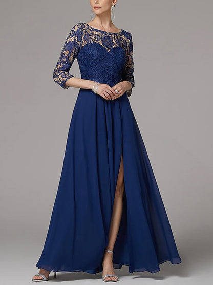 Round Neck Lace Solid Color Maxi Dress