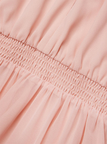 Halter Neck Chiffon Solid Color Midi Dress