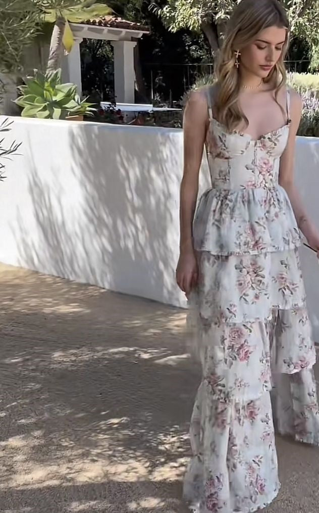 Floral Fashion Elegant Spaghetti Strap Long Chiffon Tulle Ball Gown Evening Dress Garden Party Dress Graduation Dress Prom Dress Wedding Guest Party Dress gh3983