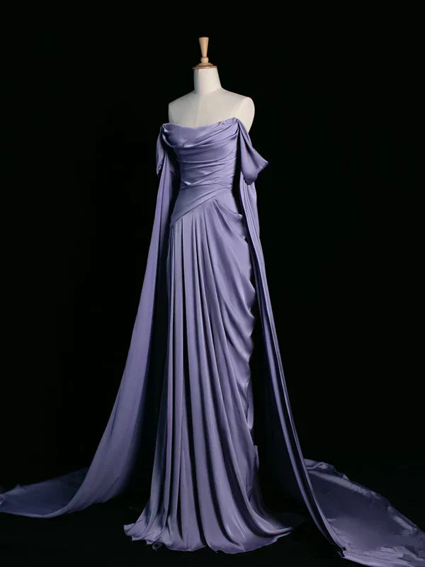 Elegant Purple Satin Prom Dress, Draped Bodice Formal Party Dress SH2500