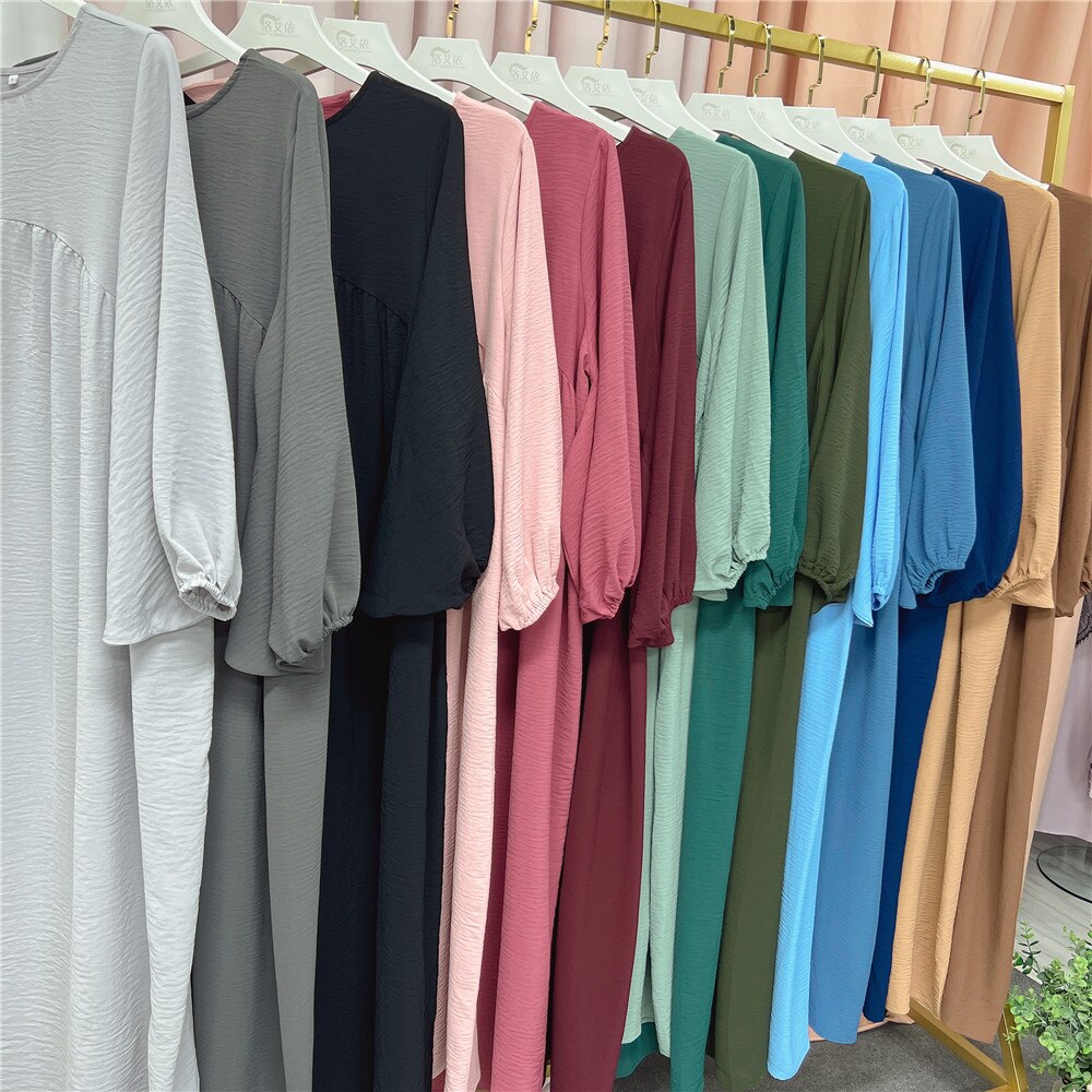 loveedsTM- Plain Abaya Muslim Long Dress for Women Ramadan Eid Balloon Sleeve Islamic Jilbab African Dresses Dubai Turkish Modesty  Kaftan