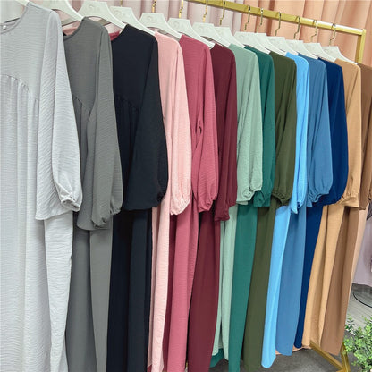 loveedsTM- Plain Abaya Muslim Long Dress for Women Ramadan Eid Balloon Sleeve Islamic Jilbab African Dresses Dubai Turkish Modesty  Kaftan