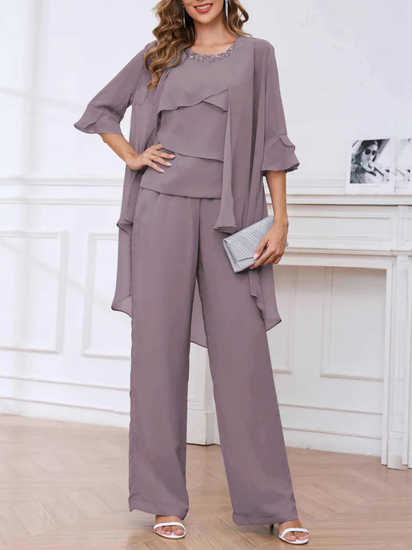 Three Pieces Sequin Chiffon Mother of the Bride Jumpsuit/Pantsuit