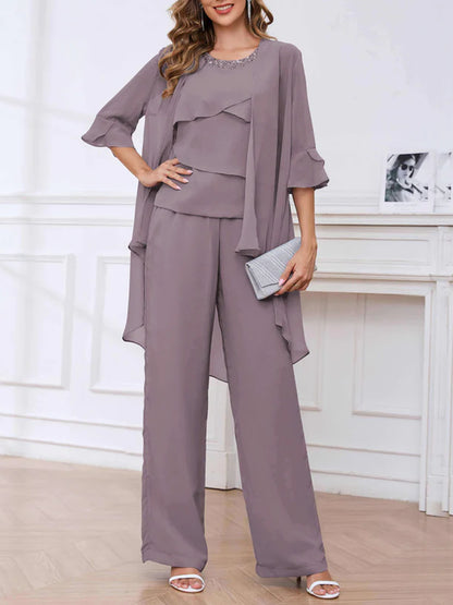 Three Pieces Sequin Chiffon Mother of the Bride Jumpsuit/Pantsuit
