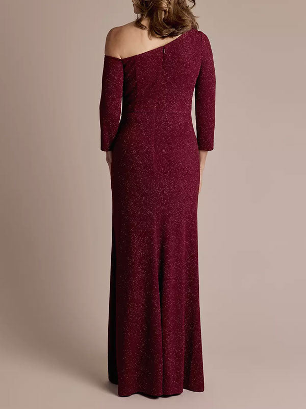 One-Shoulder Glitter Knit Sheath Dress
