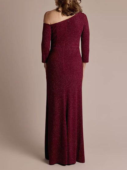 One-Shoulder Glitter Knit Sheath Dress