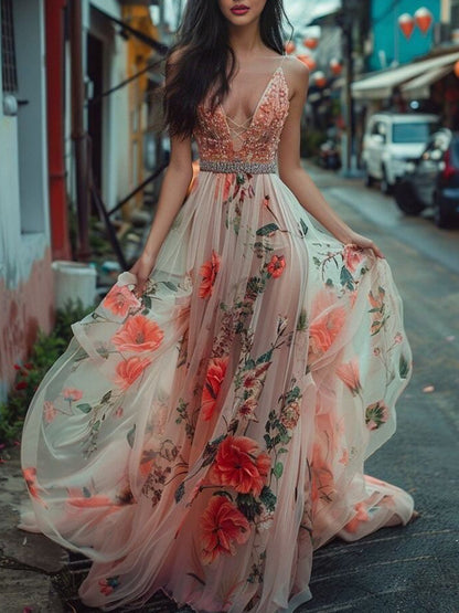 Sexy Tulle Temperament Applique Women's Dress