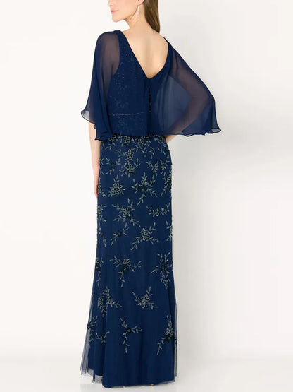 V-neck Chiffon Solid Color Maxi Dress