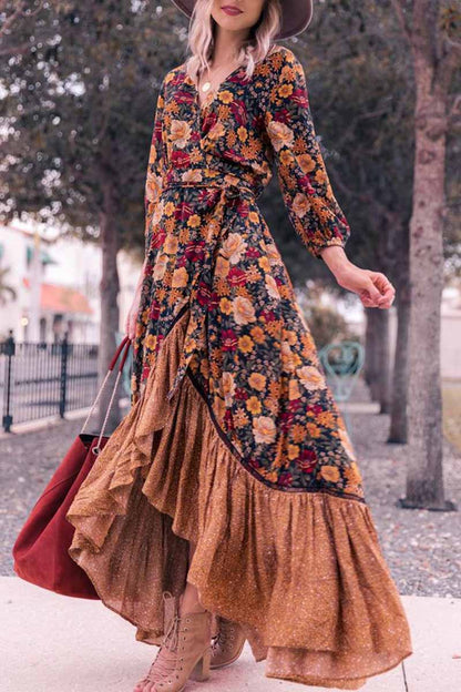 loveedsTM-Long Sleeve Print Retro Long Maxi Dress