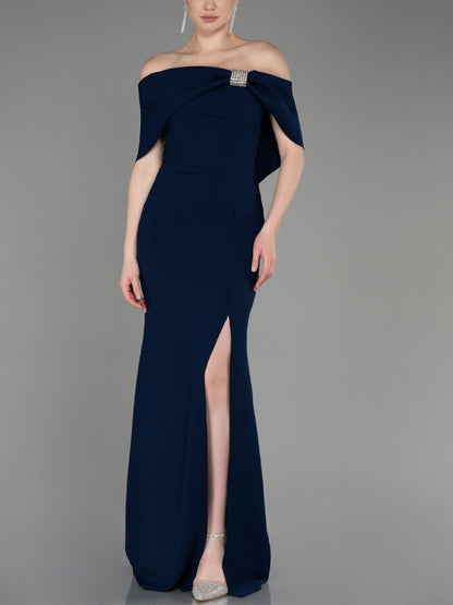 Off-the-shoulder Solid Color Maxi Dress