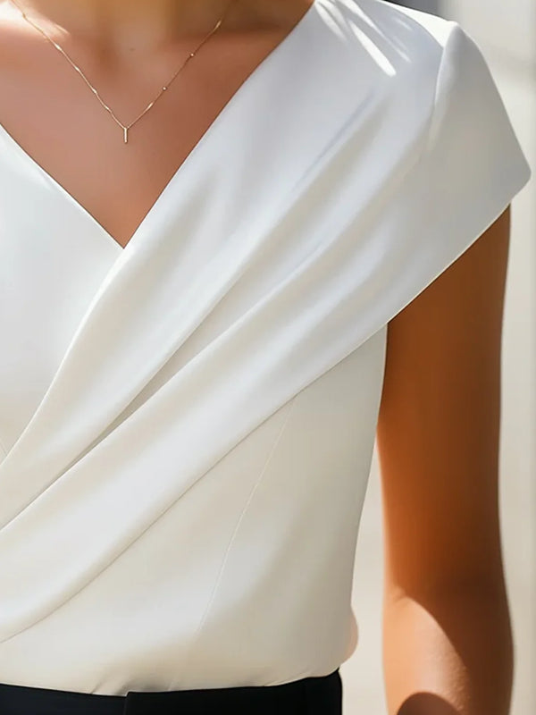 Elegant Plain Asymmetric Cross Neck T-shirt