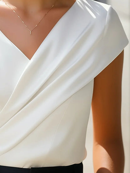 Elegant Plain Asymmetric Cross Neck T-shirt