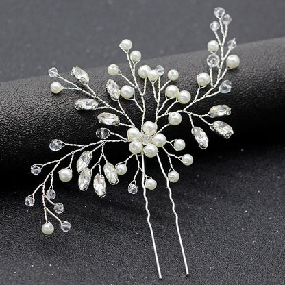 Handmade Pearl Grab and Drill U-Shaped Hair Fork Pin Headwear Hair Accessories Hairpin