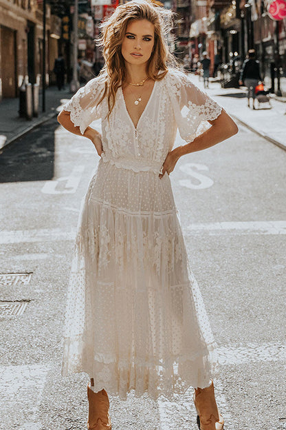 loveedsTM-V-neck short-sleeved lace dress