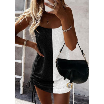 loveedsTM-Summer Sleeveless Sling Mini Short Dress Women Casual Fashion Backless Drawstring Low Collar Solid Sexy Spring 2024 New Dresses