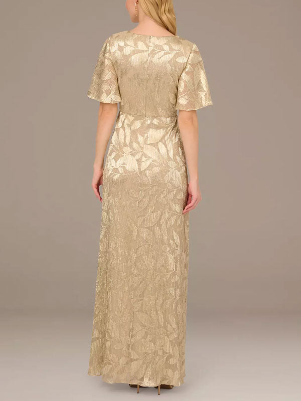 Metallic Print Flutter Sleeve Sheath Dress