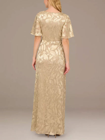 Metallic Print Flutter Sleeve Sheath Dress