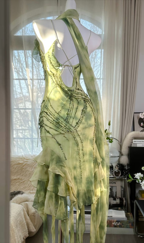 Green A Line Spaghetti Strap Beaded Ruffle Chiffon Short Party Dress Prom Dress SH2612