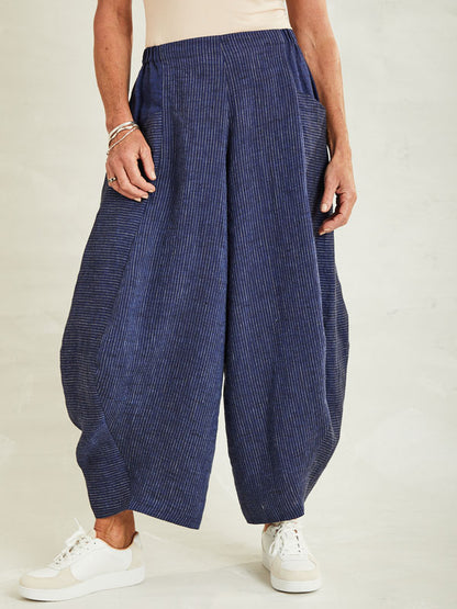 Simple Striped Cotton and Linen Women's Pants