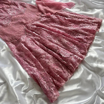 Pink Floral Elegant Exquisite Beading Long Chiffon Ball Gown Evening Dress Party Dress gh4234