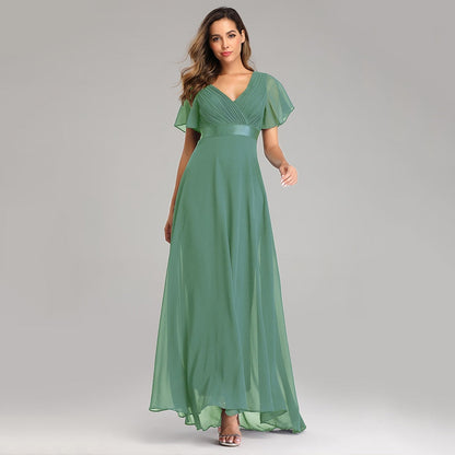 loveedsTM- Evening Dresses Elegant V-Neck Ruffles Chiffon Formal Evening Gown  Robe Vestidos De fiesta Dress for Wedding Party