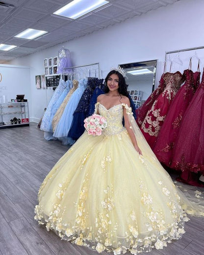 Ball Gown Quinceanera Dresses with Cape 3D Flower Princess Dresses Prom Gown     fg4650