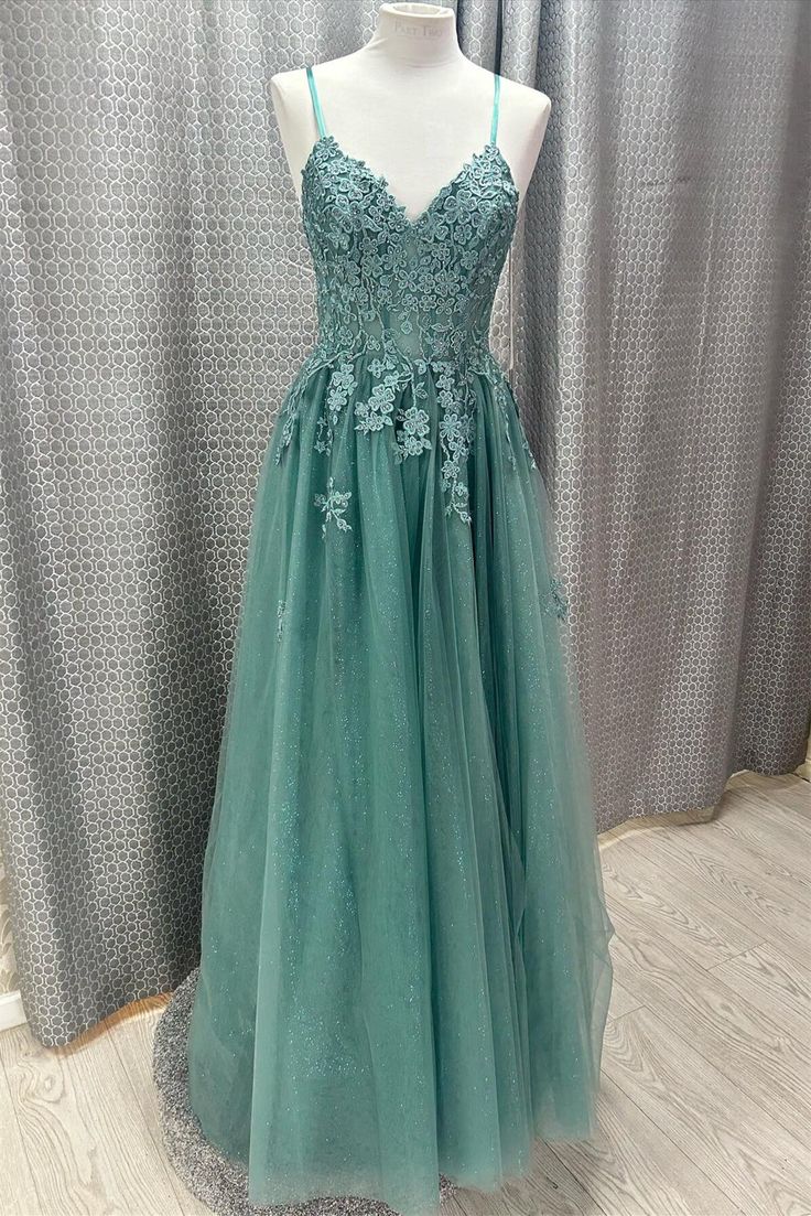 Straps Lace Appliques Long Prom Dress    fg4886