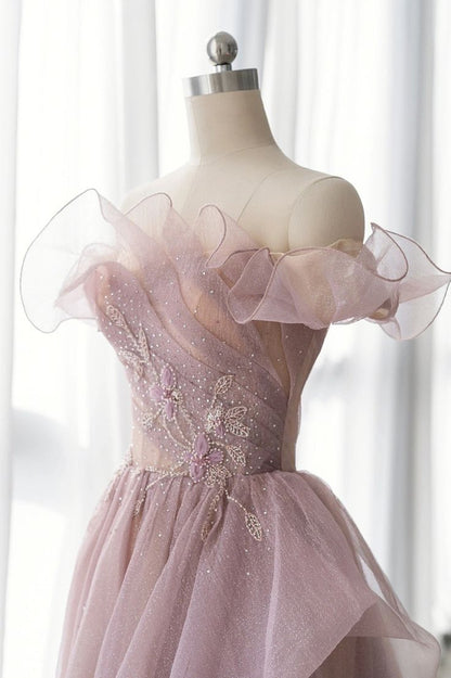 Tulle Long A-line Prom Dress, Lovely Off the Shoulder Evening Dress      fg5042