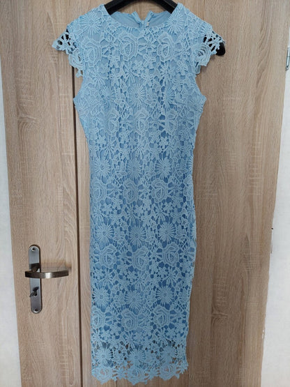 Blue Ruffled-Sleeve Satin Crepe Prom Dress    cg22297