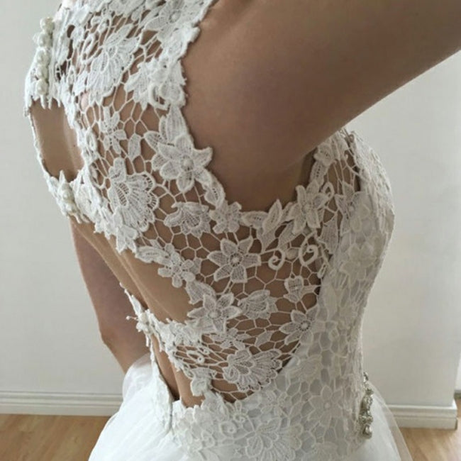 Sleeveless Floral Lace Ivory Wedding prom Gown with Tulle  cg7180