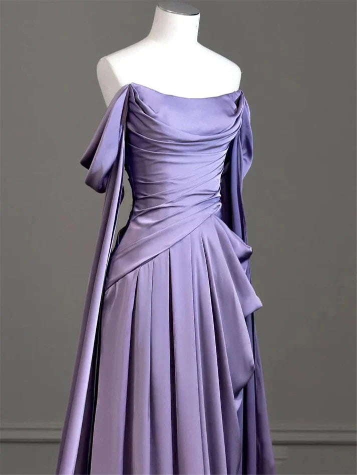 Elegant Purple Satin Prom Dress, Draped Bodice Formal Party Dress SH2500