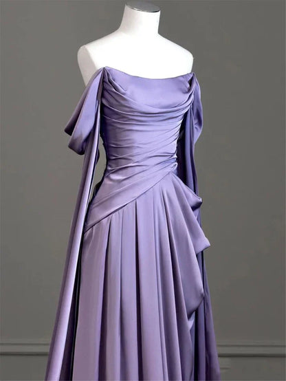 Elegant Purple Satin Prom Dress, Draped Bodice Formal Party Dress SH2500