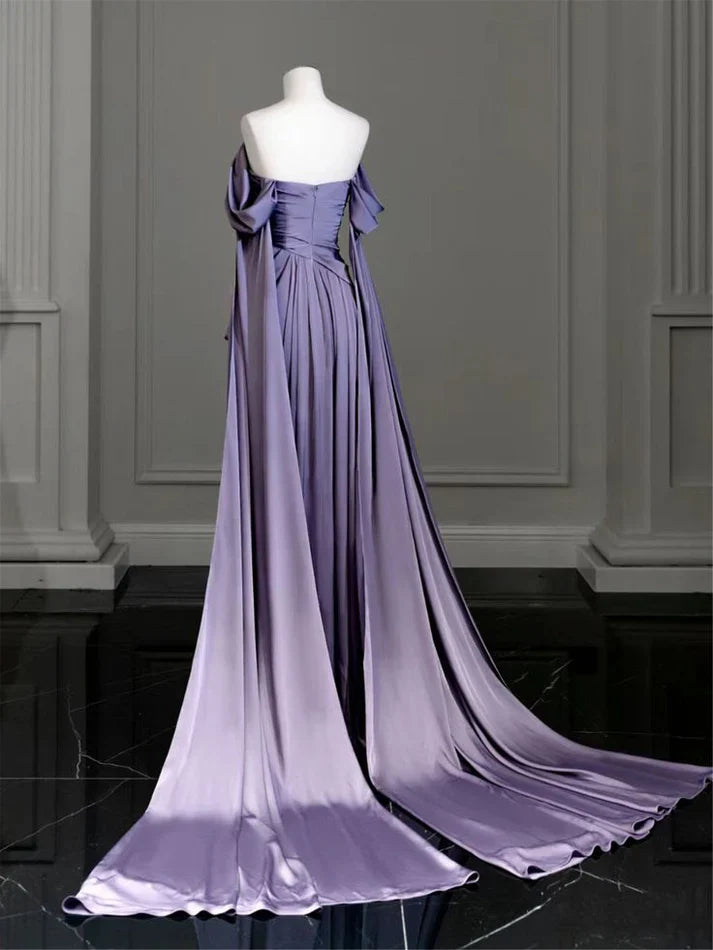 Elegant Purple Satin Prom Dress, Draped Bodice Formal Party Dress SH2500