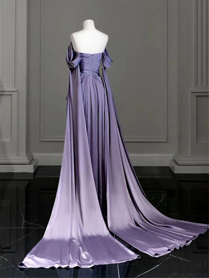 Elegant Purple Satin Prom Dress, Draped Bodice Formal Party Dress SH2500