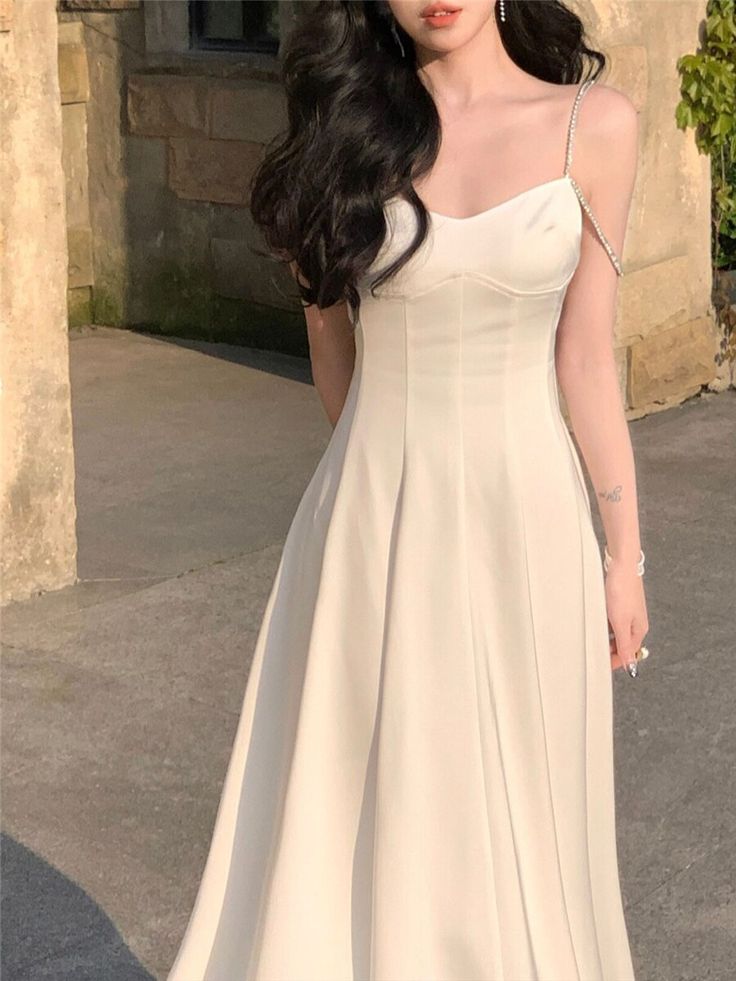 New Elegant Spaghetti Strap Evening Party Fashion Midi Dress For Women   fg3977