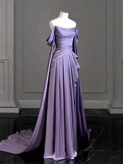Elegant Purple Satin Prom Dress, Draped Bodice Formal Party Dress SH2500
