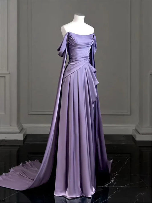 Elegant Purple Satin Prom Dress, Draped Bodice Formal Party Dress SH2500