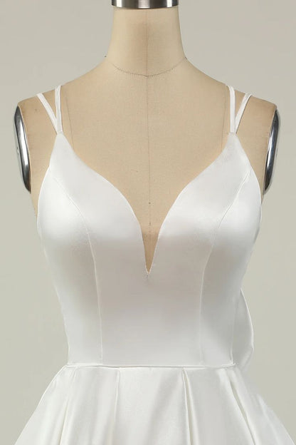 Double Straps White Satin Short Homecoming Party Dress    fg3760