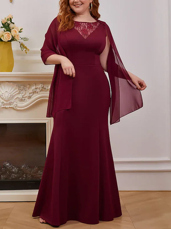 Round Neck Solid Color Lace Maxi Dress