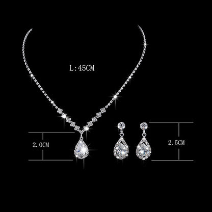 Brilliant Full Diamond Zircon Drop Necklace and Earrings Set