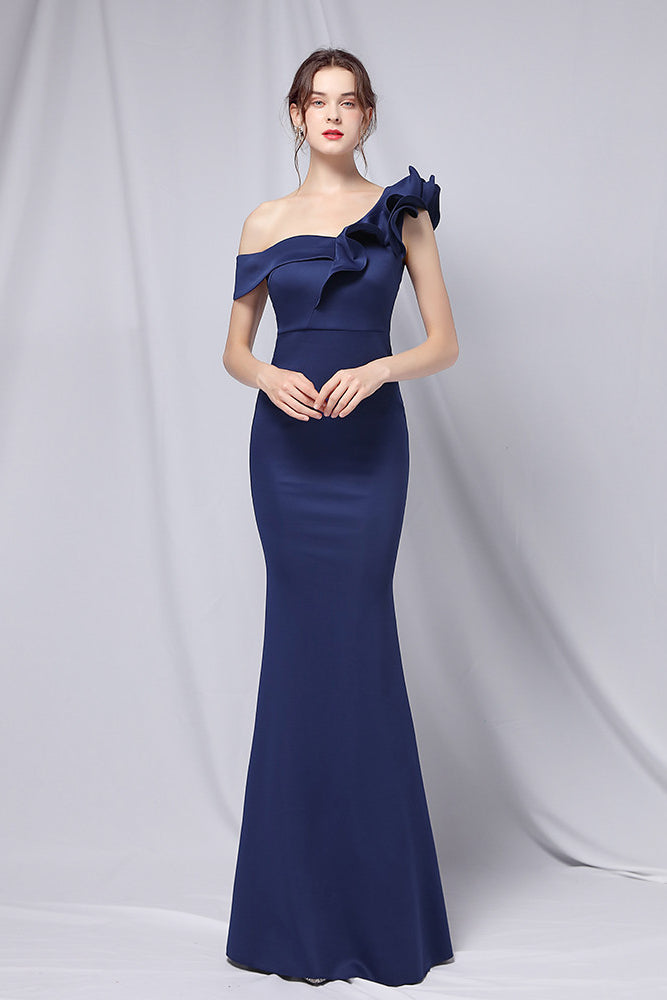 loveedsTM-Solid color one shoulder banquet evening dress