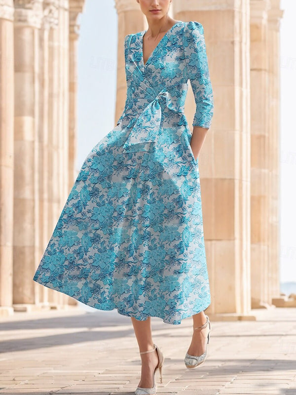 Jacquard Floral A-line Cocktail Dress