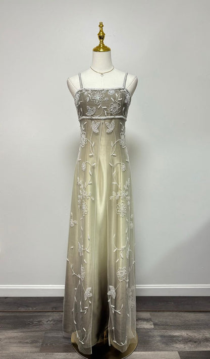 Champagne color gorgeous retro gradient exquisite beaded long elegant tulle ball gown evening dress party dress prom dress gh3192