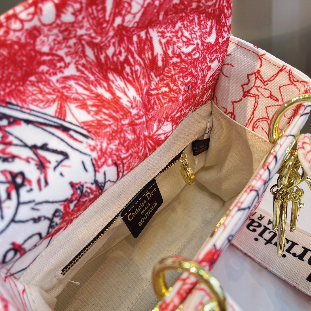 Lady D-Lite Medium Embroidery Canvas 2-Ways Tote Bag White