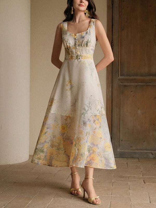 Women's Elegant Floral Print Camisole Dress