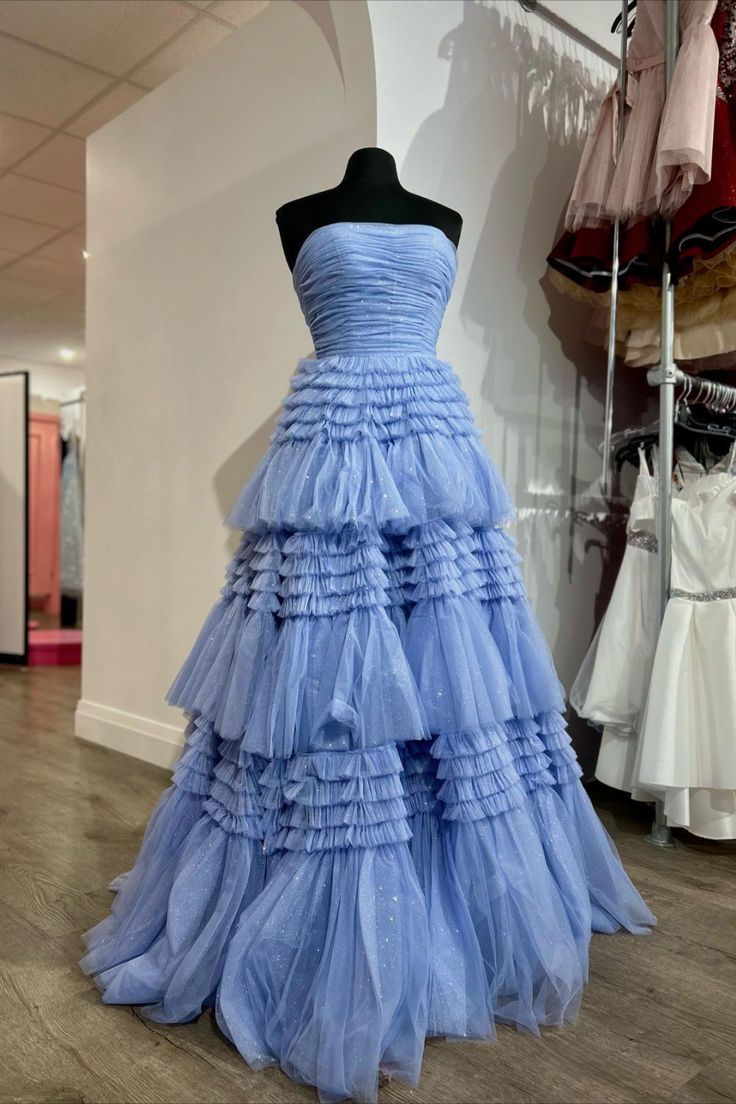 Fuchsia Strapless Tulle Multi-Layers Long Evening Prom Dress