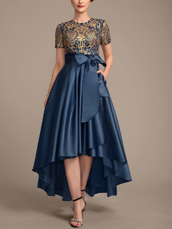 Round Neck Printed Patchwork Midi Dress